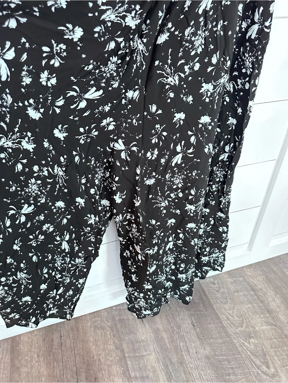 Free People L Color my world black-white floral tie strap halter boho jumpsuit